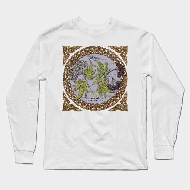 Celtic Tree Calendar Elder Long Sleeve T-Shirt by lottibrown